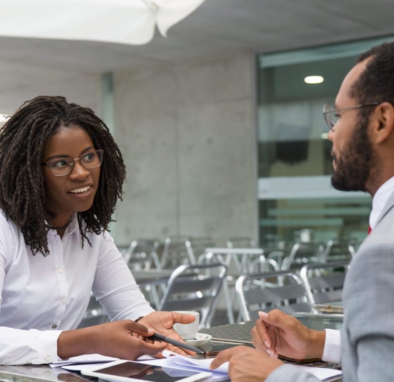 Businesswoman consulting legal experts